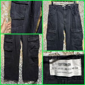 Cotton On women’s black Cargo denim Pants sz 8 wide leg excell. Cond.